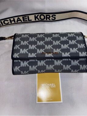 Michael Kors MK Logo Crossbody Wallet — Navy